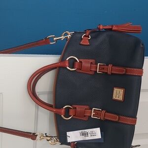 Dooney & Bourke Blue and Brown Satchel.. Red Interior..